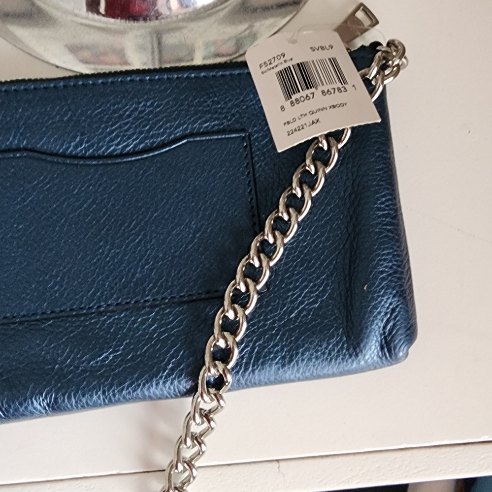 Coach Quinn Metallic Blue Leather Crossbody Bag NWT - Picture 2 of 5
